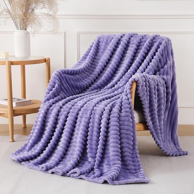 Lavender Throw Blanket for Couch Sofa 60x80 inches Striped Fleece Blankets Room Home Decor Lightweight Plush Soft Cozy Gifts for Women Mom Girls