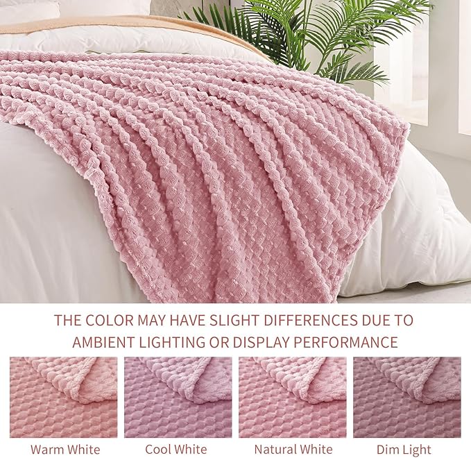 Exclusivo Mezcla Fleece Twin Blanket for Bed, Extra Large Fuzzy Dusty Pink Bed Blankets, Soft Cozy Plush Sofa Throws for All Seasons, 90x66 Inches