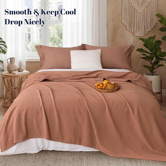 PHF Lightweight Waffle Weave Blanket Queen Size, Breathable & Ultra Soft, 90"x 90" Soft & Cozy Thin Blanket for All Season & Hot Sleepers, Bed, Home Decor - Terracotta
