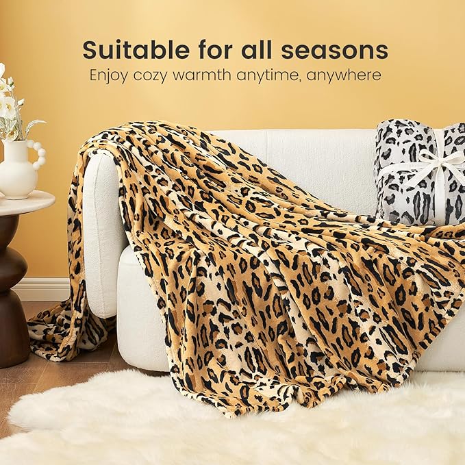 Cozy Bliss Leopard Print Fuzzy Blanket Throw for Bed & Couch - Thick Soft Warm Fleece Blankets for Room Decor, for Kids, Women Men Girls, Brown Cheetah 100"*120"