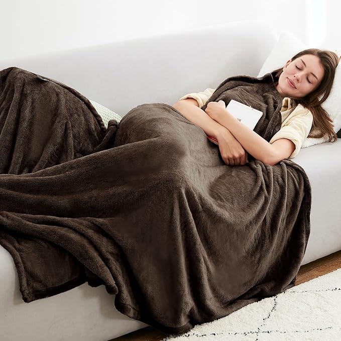 Hansleep Fleece Brown Twin Blanket, Super Soft Flannel Fuzzy Plush Cozy Blanket for All Seasons, Brown, Twin 60x80 Inches