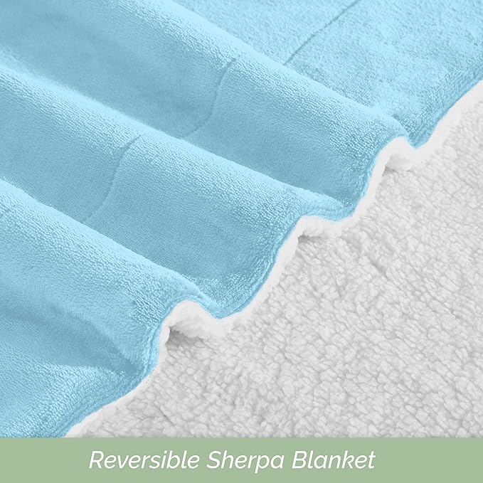 Elegant Comfort Ultra Soft Reversible Flannel Sherpa Blanket - Cozy Silky Fleece Throw for Couch, Bed - Plush Fuzzy Warm Winter Blanket for Gift, Queen, Aqua