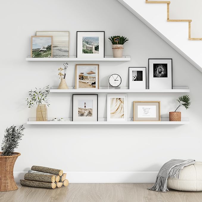 Floating Picture Ledge Shelves Set of 4, 48 Inch Shelves with Lip - Large Nursery Book Shelf for Toys Storage, Kids Bookshelf Wall Mounted Living Room Bedroom Decor Frames