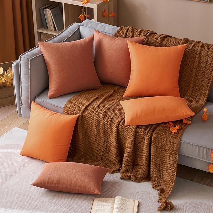 MIULEE Pack of 2 Decorative Outdoor Solid Waterproof Throw Pillow Covers Euro Sham Faux Linen Garden Farmhouse Cushion Cases for Summer Patio Tent Balcony Couch Sofa 26x26 Inch Rust
