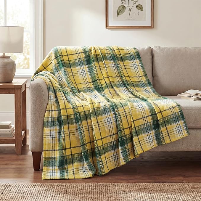 Horaldaily Yellow Green Farmhouse Plaid Spring Decorative Blanket Throw, Spring Summer Rustic Soft Lightweight Blanket for Couch Sofa Bed Lounging Decoration, Ideal Gifts for Kids Adults Self, 60x80