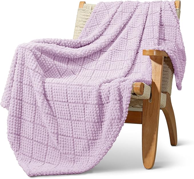 Whale Flotilla Fuzzy Fleece Throw Blanket for Couch, Bed, Soft Fluffy Jacquard Waffle Blankets for All Season, Lightweight and Warm, 50x60 Inch, Lilac