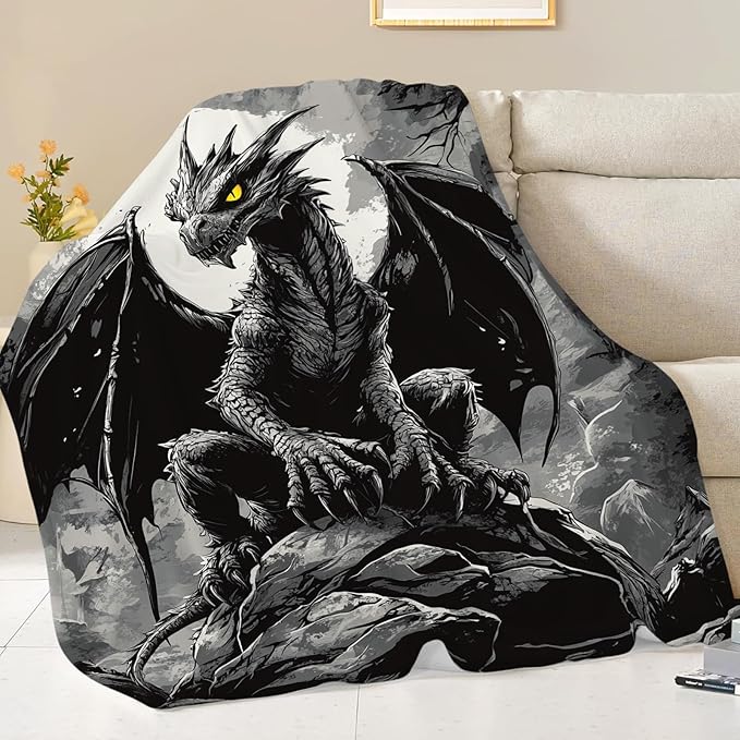 Black Dragon Blanket for Girls Women Boys Men Adults Kids Soft Cozy Fleece Cool Dragon Lovers Throw Blankets Gifts Warm Flannel Plush Lightweight Decor for Couch Bed Sofa 50"X40"