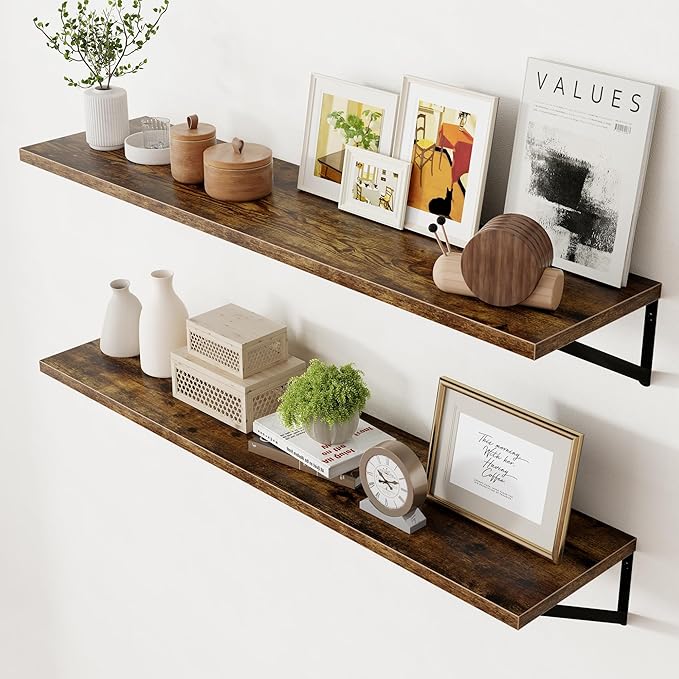 Axeman 12 Inch Deep Floating Shelves for Wall - 48 Inch Wide x 12 Inch Deep Wall Shelves Set of 2 - Rustic Wood Floating Shelves for Living Room