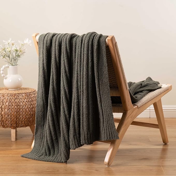 BATTILO Green Throw Blanket for Couch, Fluffy Soft Plush Knit Throw Blankets, Cozy Warm Lightweight Blanket for Bed, Sofa, Travel, Olive Green, 50"x60"