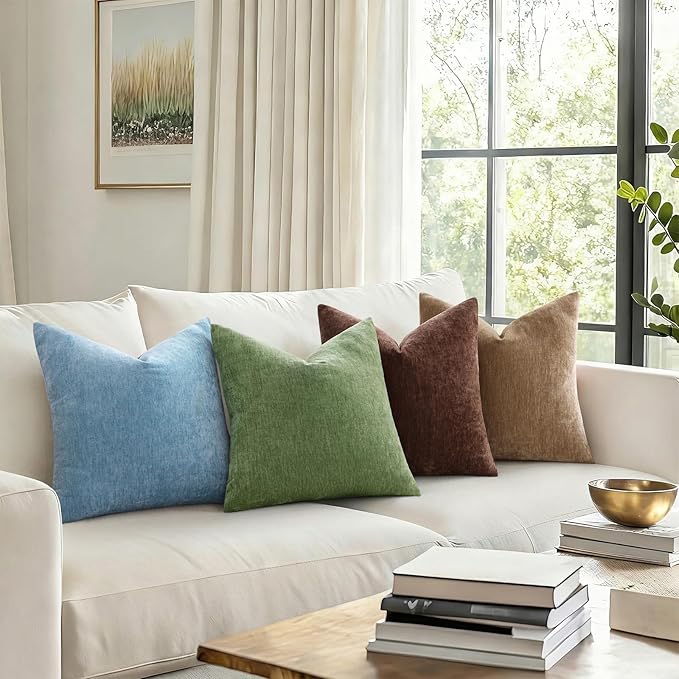 decorUhome Chenille Reddish Brown Throw Pillow Covers 22x22 Inch Set of 2, Decorative Soft Couch Pillow Covers Solid Dyed Accent Farmhouse Neutral Square Pillow Cases for Sofa