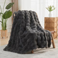 NEWCOSPLAY Faux Fur Throw Blanket Grey Luxury Fluffy Thick Warm Bubble Blanket for Couch Sofa Bed 1000GSM (Dark Grey Bubble Thick, Throw(50"x60"))