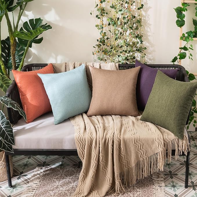 MIULEE Pack of 2 Decorative Outdoor Solid Waterproof Throw Pillow Covers Spring Faux Linen Garden Farmhouse Cushion Cases for Patio Tent Balcony Couch Sofa 18x18 Inch Olive Green