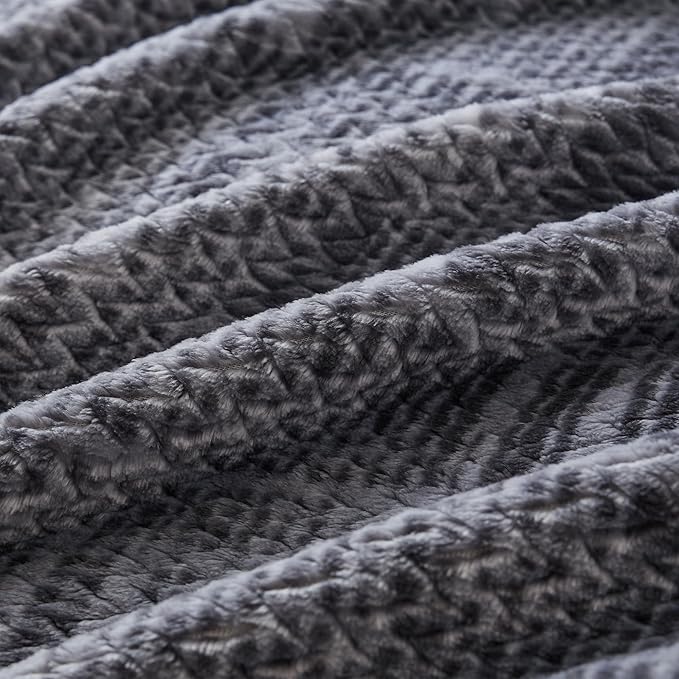 COOVA Fleece Throw Blanket for Couch, Super Soft and Cozy 3D Jacquard Warm Blankets, Lightweight and Fuzzy Throw for Bed, Sofa, Chair, Giftable (Dark Grey, 50"x60")