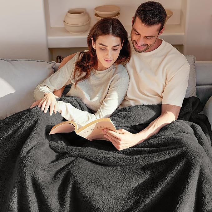 Exclusivo Mezcla King Size Blanket for Bed, Super Soft Velvet Plush Fleece Blankets, Fuzzy Cozy and Warm for Winter, 90x104 Inches, Dark Grey