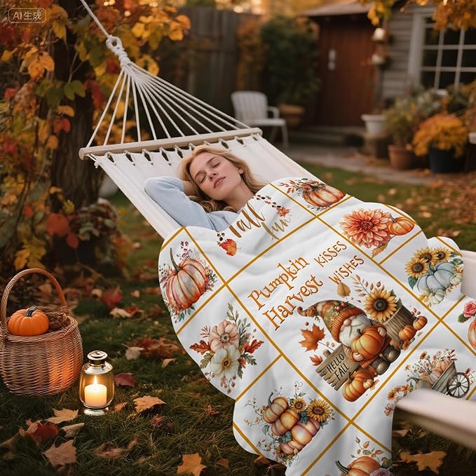 yuboo Pumpkin Gnome Spring Throw Blanket, 50"x60" Autumn Suflower Blankets and Throws for Couch, Soft Flannel Lap Sofa Blanket, Gnome Gift for Girls, Women, Teens, Kids, Family