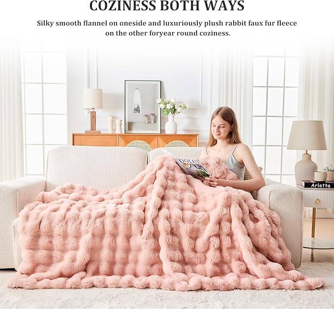 Faux Fur Twin Blanket for Couch, 1000 GSM Cozy Fuzzy Fluffy Soft Plush Thick Bubble Sherpa Blanket for Sofa Bedroom Living Room, Mothers Day Birthday Gifts for Women Home Decor