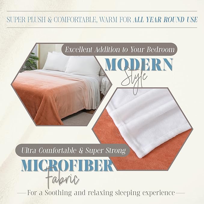 Elegant Comfort Luxury Velvety Feel Blanket, All-Season Lightweight Blanket, Ultra Plush, Soft, Cozy-Fuzzy Flannel Fleece for Couch, Sofa, Bed, Travel, Ombre Design, Twin/Twin XL, Dusty Rose