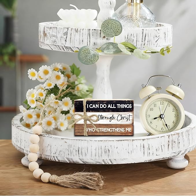 Decorative Books for Home Decor, Wood Book Stack for Table Decor, I Can Do All Things Through Christ Who Strengthens Me Decoration Books for Office Shelf, Farmhouse Stacked Books Decoration (L72)