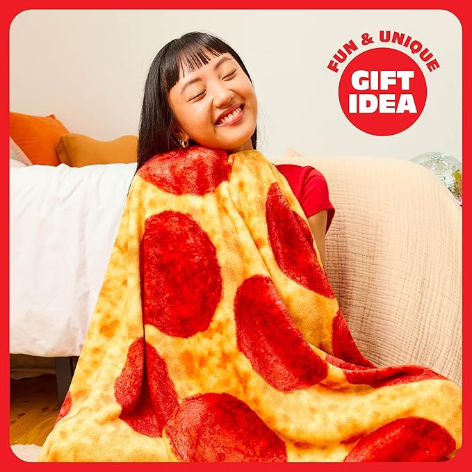 Cozy Concepts Co. Pizza by Relatable Viral Trend Throw Blanket, Looks Like Giant Pizza to Wrap Yourself Up, Fun Easter Blanket Room Decor or Easter Basket Stuffers Gift, Large 65” Cozy Fleece Blanket