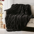 Hyde Lane Luxury Ruched Faux Fur Throw Blanket | Ultra Soft Cozy Puzzy Throw | Plush Black Mink Blankets for Sofa, Couch, Living Room, 60"x80"