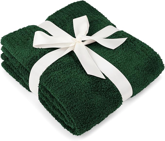 PAVILIA Super Soft Throw Blanket for Couch, Fluffy Cozy Lightweight Emerald Green Blanket, Fuzzy Warm Knit Blanket for Bed Sofa, Forest Green, 50x60