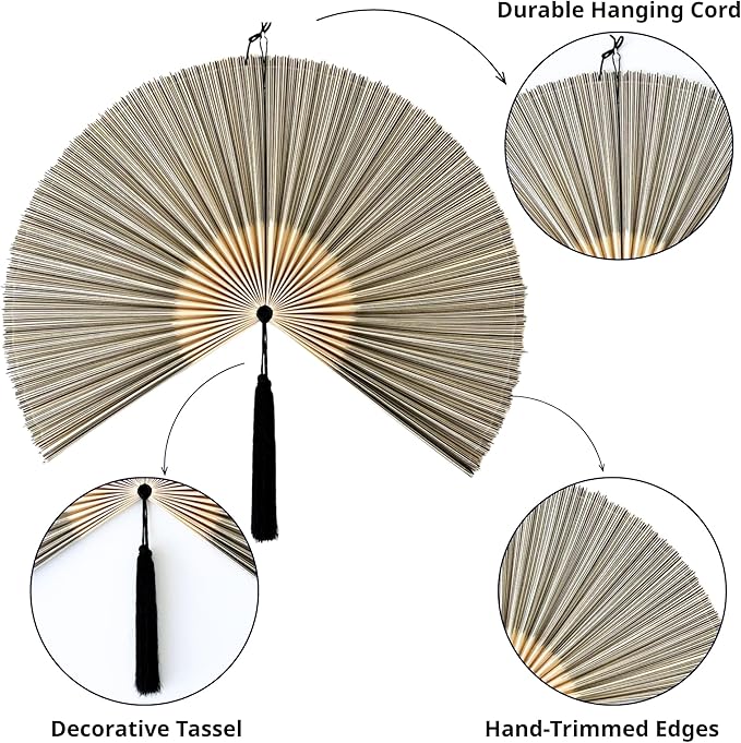 ChumDecor Fan Wall Decor, Japanese Giant Fan, Large Bamboo Fan Wall Art For Boho Hanging Headboard, Decorative Folding Fans For Over Bed, Asia Trending (Gray 40inch)