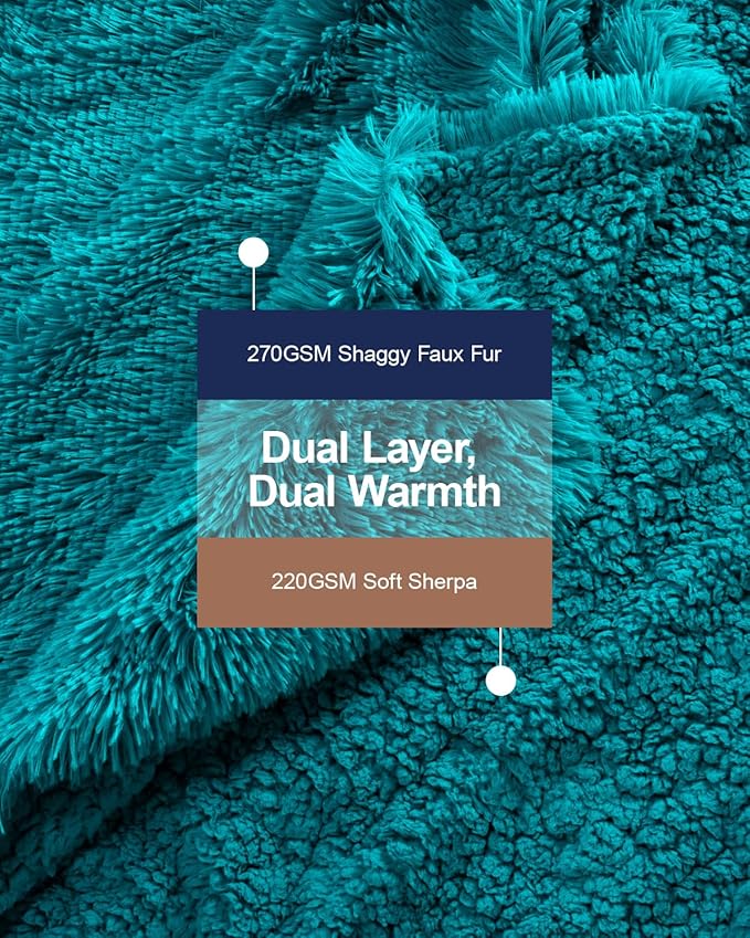Pawque Sherpa Fleece Blanket Twin Size Teal Green - Faux Fur Fluffy Warm Plush Blankets for Bed, Cozy Thick Lightweight Reversible Decor for Winter Sofa Couch, 60x80 inches