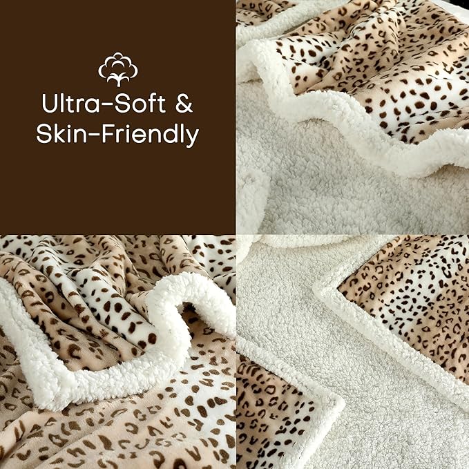 Electric Heated Blanket Full Size 72"x84" - Microplush & Sherpa Fabric Dual-Sided, 9 Heat Settings & 10 Hours Auto Off, Cozy Warming Throw for Office or Bed, Machine Washable, Beige Leopard Print