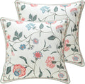 ISAENNE Design Square Retro Elegance Linen Throw Pillow Covers 18"x18" Pack of 2, Green Pink Floral Pattern Cushion Covers Decor Pillowcases for Bed,Living Room,Outdoor,Car