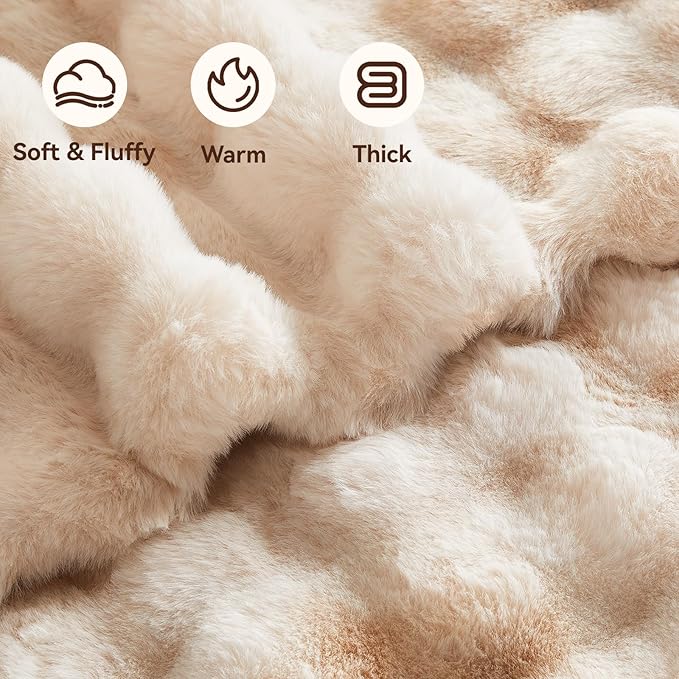 Faux Fur Throw Blanket, 1000GSM Fluffy Soft Bubble Blanket for Couch Bed, Cozy Plush Warm and Thick Blanket, Fuzzy Rabbit Throw for Living Room Bedroom 50''*60'' Tie-dye Camel