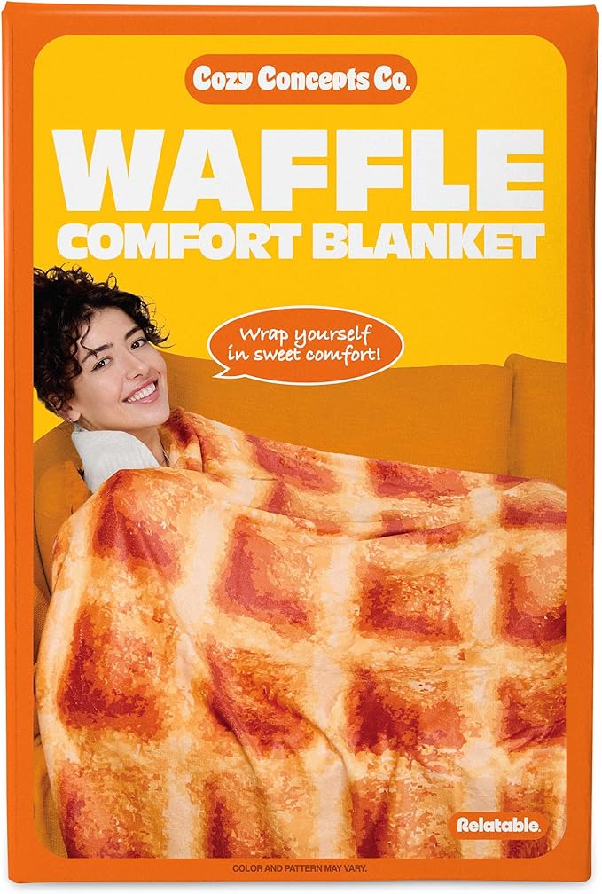Cozy Concepts Co. Waffle Blanket by Relatable, Giant Breakfast Throw Blanket with Butter Square, Easter Basket Stuffers for Teens, 65” Soft Fleece Blanket – Cozy Easter Gift