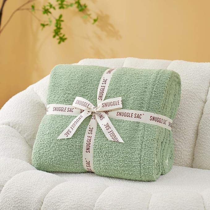 Snuggle Sac Ultra Soft Throw Blanket for Couch Bed Sofa 50x60 inches, Reversible Sage Green Blanket Microfiber Fluffy Fuzzy Cozy Knit Throws for Women Mothers Birthday Gifts