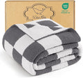 Whale Flotilla Checkered Knit Blanket Twin Size, Ultra Soft Warm Reversible Cozy Decorative Blankets for Couch Sofa and Bed, 60x80 Inch, Grey