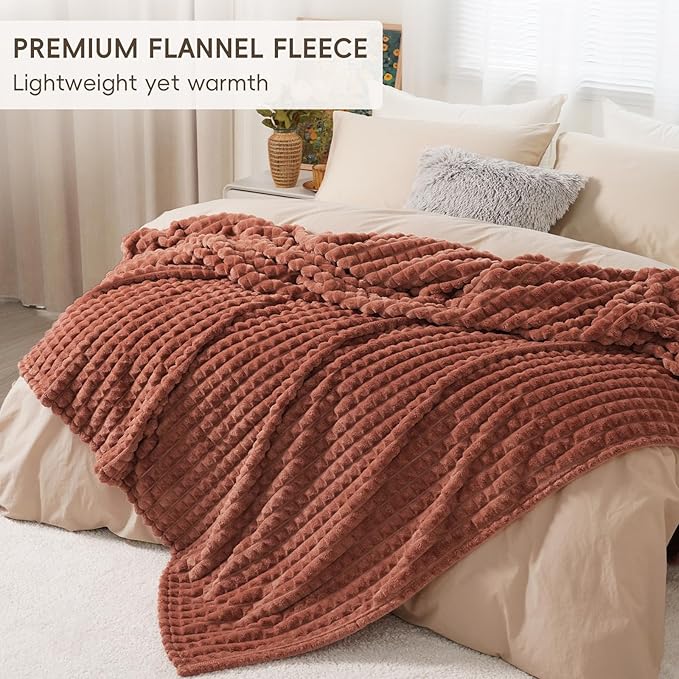 PHF Luxury Soft Fleece Blanket Twin Size, No Shed No Pilling, 380GSM Fluffy Cozy Throw Blankets for Bed, 66"x90", Lightweight Warm Bedding for Home Decor, Ideal Gift for Women, Burnt Umber