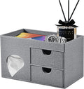 Square Tissue Box Cover with Drawers,Tissue Box Holder with Storage Tray, Makeup Organizer and Desk Organizer,Tissue Holders Decorative for Bathroom Vanity NightStand Dressing Table (Grey)
