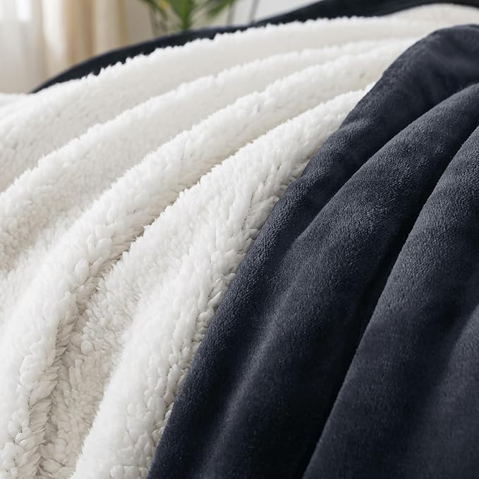WDCOZY Sherpa Fleece Blankets Fuzzy Thick Warm Throw Blanket Super Soft Reversible Luxurious Fluffy Plush for Sofa Couch Bed Home Decor All Seasons Winter Blankets 90"x90" Charcoal Black