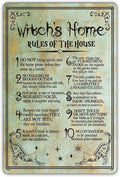 Funny Witch's Home Rules Quote Metal Tin Sign Wall Decor, Retro Do Not Bring Spirits into the House Sign for Home Decor Gifts