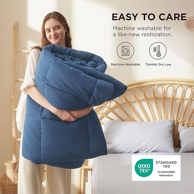 Bedsure Comforter Duvet Insert - Quilted Comforters King Size, All Season Duvet, GentleSoft Down Alternative Bedding, with 8 Tabs, Gifts for Women/Men, Dark Slate Blue, King 90 x 102 Inches