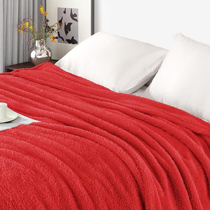 Exclusivo Mezcla Fleece Twin Size Bed Blanket, Ultra Soft, Lightweight and Fuzzy Red Blanket for Women, Home Decor, 60x80 Inches