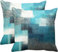 Britimes Throw Pillow Covers Modern Home Art Decor, 18 x 18 Inches Set of 2 Pillow Cases Decorative, Abstract Oil Painting Pillowcases for Bedroom, Living Room, Teal Peacock Blue