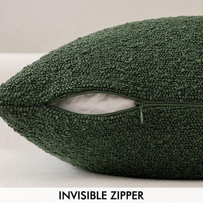 MIULEE Textured Boucle Throw Pillow Cover Dark Green Accent Solid Lumbar Pillow Case Decorative Soft Pack of 1 Couch Cushion Chair Sofa Bedroom Livingroom Home Decor,18x18 Inch