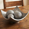 Seraphic 5pc Bowl Table Centerpieces for Dining Room, Large Decorative Bowls for Coffee Table Decor, Kitchen, Orbs/Balls Included, Silver