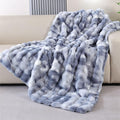 Tie-Dye Blue Faux Fur Throw Blanket for Couch, Double-Sided Bubble Textured Plush Throw with Soft Flannel Back, Machine Washable, 50 x 60, 860 GSM