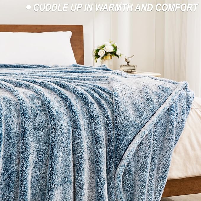 Exclusivo Mezcla Plush Fuzzy Fleece Bed Blanket King Size, Super Soft, Fluffy and Warm Blankets for Couch, Bed, All Season (Mixed Teal, 90x104 inches)
