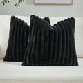 FUTEI Black Decorative Throw Pillow Covers Set of 2, 20x20 Inch Soft Fluffy Faux Fur Plush Striped Cushion Cases, Modern Home Decor for Couch Bed Living Room