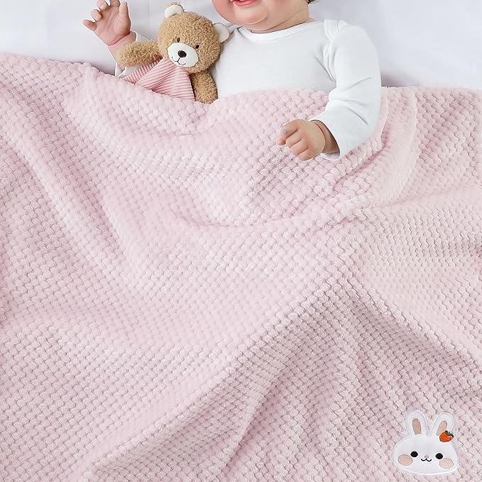 CREVENT 30''X40'' Cute Cozy Fluffy Warm Baby Blanket for Girls Infants Toddlers' Bedding Crib Cot Stroller, Baby Shower Birthday Newborn's Gift Pink- Bunny