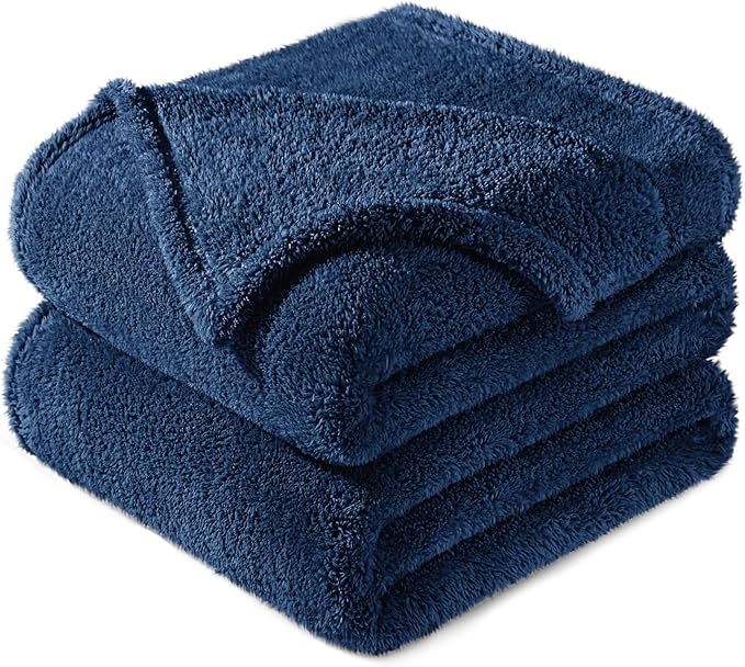 Exclusivo Mezcla Soft Fleece Throw Blanket for Couch, Super Soft Velvet Plush Fleece Blankets, Fuzzy Cozy and Warm for Winter, 50x60 Inches, Navy Blue