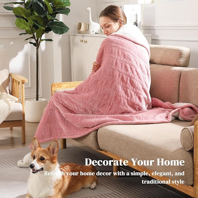 Twin Electric Blanket 62"x84" Heating Blanket Twin, Wheat Pattern Ultra-Soft Flannel & Thick Sherpa with 5 Heat Settings & 10 Hour Auto Shut-Off, ETL & FCC Certified, Machine Washable Home Use, Pink