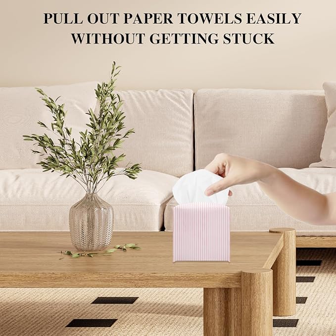 Pink Tissue Box Cover, Cute Tissue Holder Square with Bottom Belt for Home Bathroom Office Vanity Countertop, Housewarming Gifts Ideas for Women Friends Mom Bestie -13