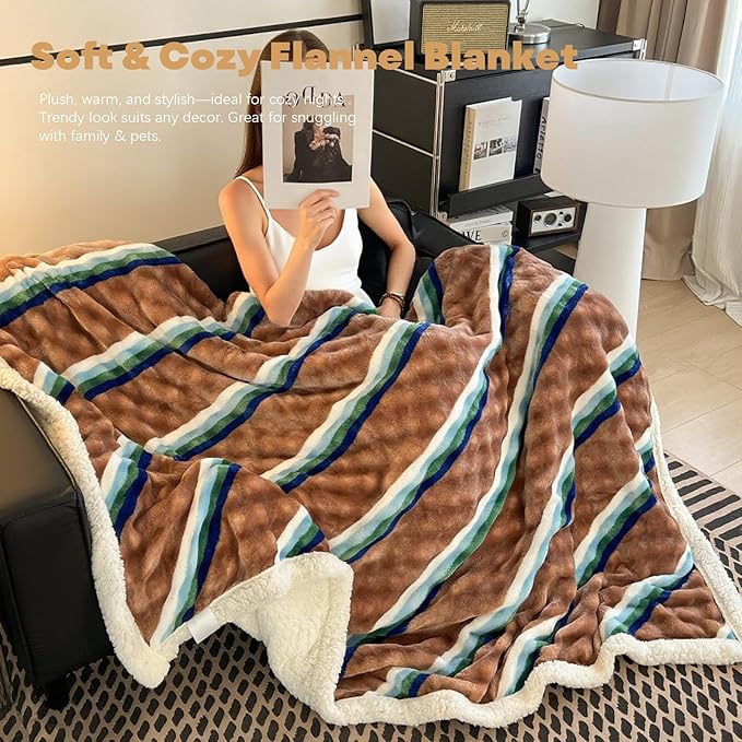 Fleece Bed Blankets, Twin Size 45 Inch × 60 Inch, Soft Plush Thick Warm Fluffy, Reversible Flannel Blanket for Sofa, Couch, Bed, All Seasons,Christmas Birthday Gift for Women Her